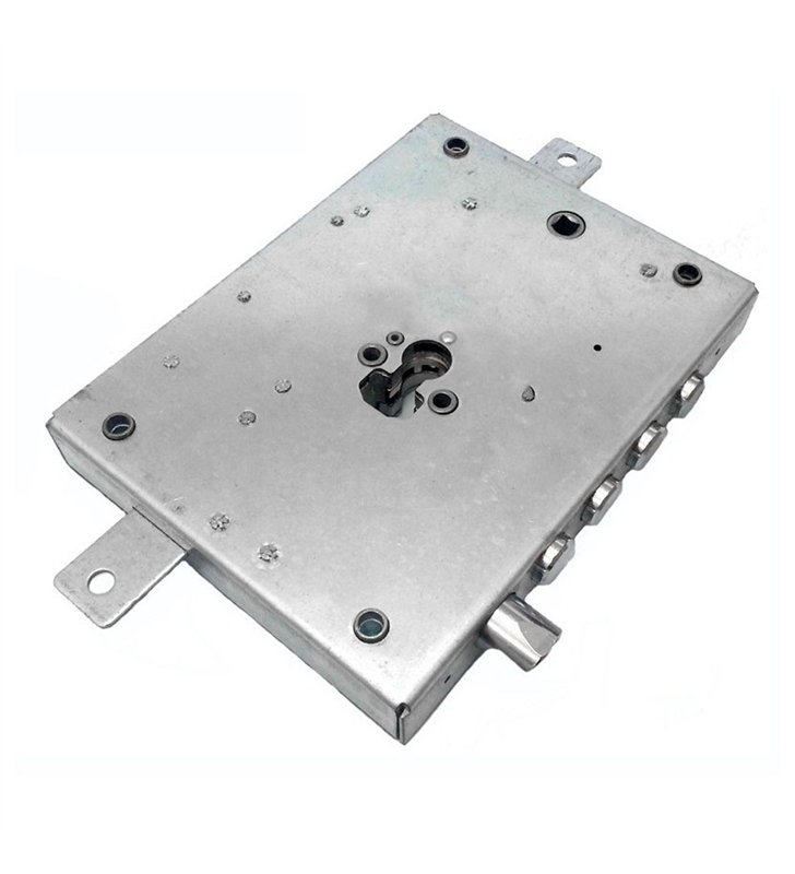Serrure en applique droite DOM axe 61mm porte d'entrée 3 points coffre acier