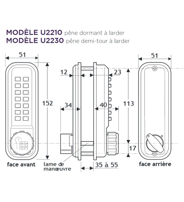 Verrou mécanique en applique réversible à code serrure pene dormant doré Unitecnic 2203CS