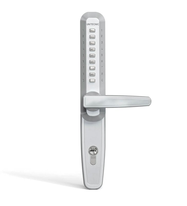 Serrure à code et clé mécanique en applique réversible et debrayable blanc Unitecnic 3300
