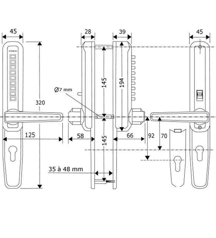 Serrure à code et clé mécanique en applique réversible et debrayable blanc Unitecnic 3300