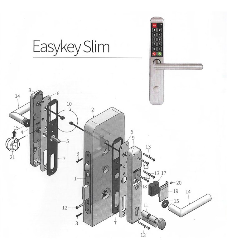 Poignée électronique à code Easykey Slim DOM Serrure pour porte intérieure droite