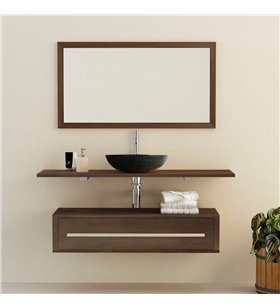 Ensemble meuble Tiroir vasque et miroir salle de bain Eleganzia 130 cm en bois teck