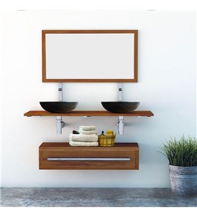 Ensemble meuble tiroir vasques et miroir salle de bain Eleganzia 130 cm en bois teck naturel