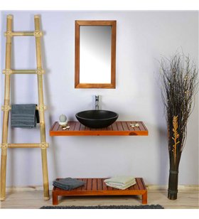 Ensemble meuble vasque miroir et banc japonais salle de bain Gempo 100 cm en bois teck naturel