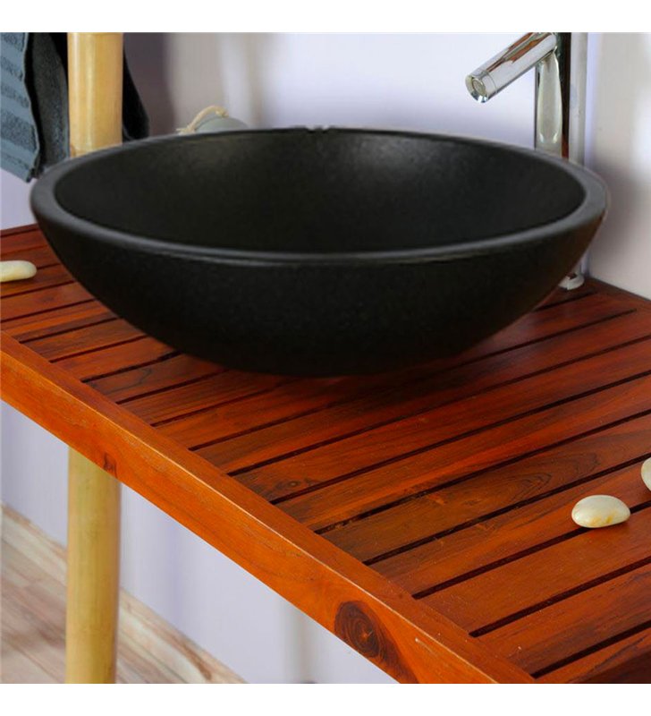 Ensemble meuble vasque miroir et banc japonais salle de bain Gempo 100 cm en bois teck naturel