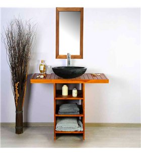 Ensemble meuble vasque et miroir salle de bain New Gempo 100 cm en bois teck naturel