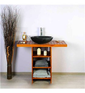 Ensemble meuble vasque et miroir salle de bain New Gempo 100 cm en bois teck naturel