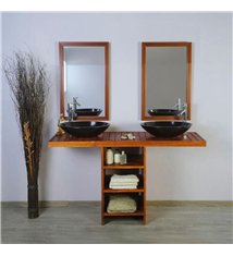 Ensemble meuble vasque et miroir salle de bain New Gempo 140 cm en bois teck naturel