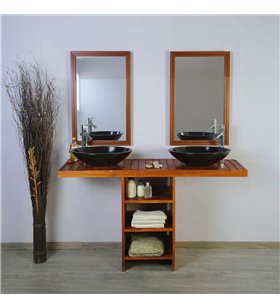 Ensemble meuble vasque et miroir salle de bain New Gempo 140 cm en bois teck naturel