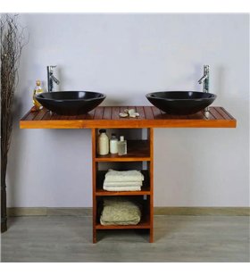 Ensemble meuble vasque et miroir salle de bain New Gempo 140 cm en bois teck naturel