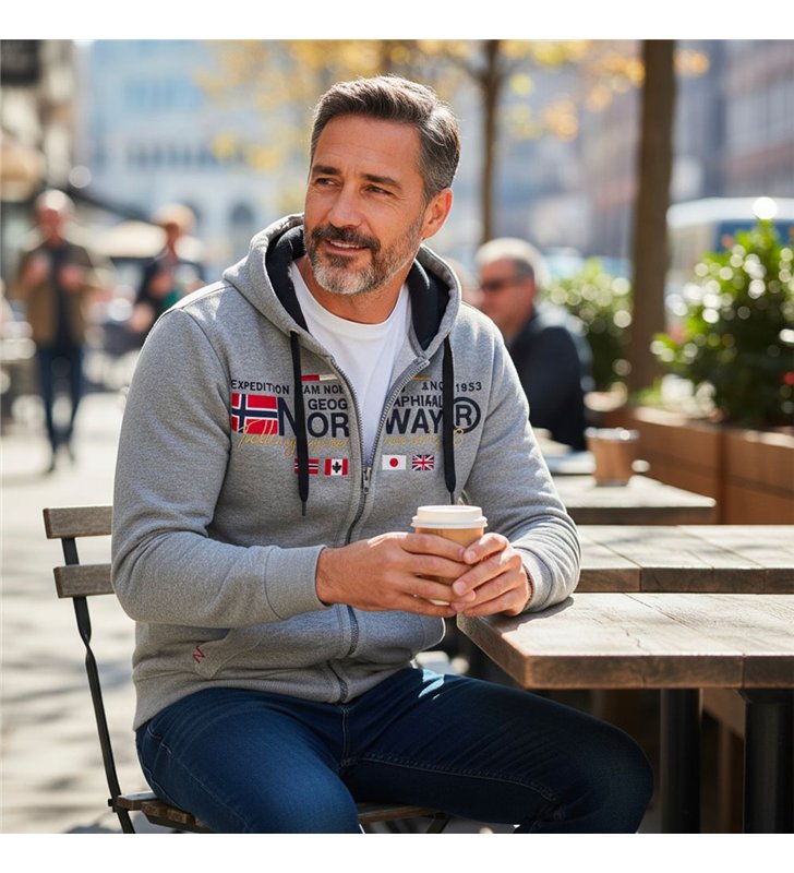Sweat Gris zippé Veste à capuche pour Homme Geographical Norway Taille S Galiator
