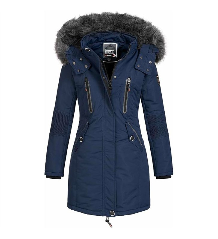 Veste Navy Bleu Manteau capuche à fourrure Parka Taille L Femme ANAPURNA