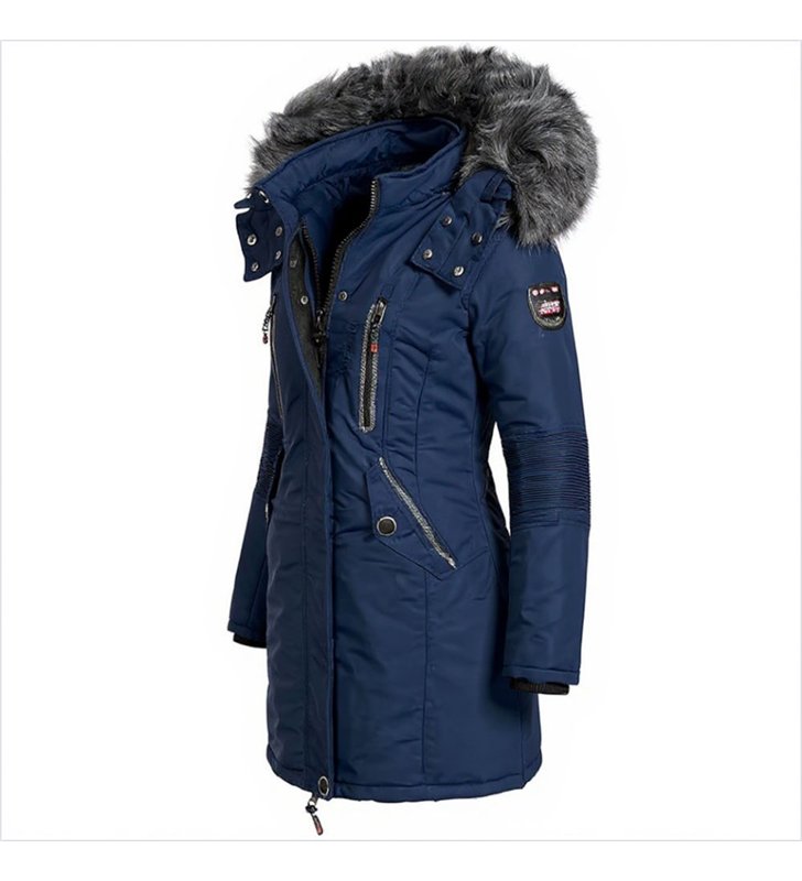 Veste Navy Bleu Manteau capuche à fourrure Parka Taille L Femme ANAPURNA