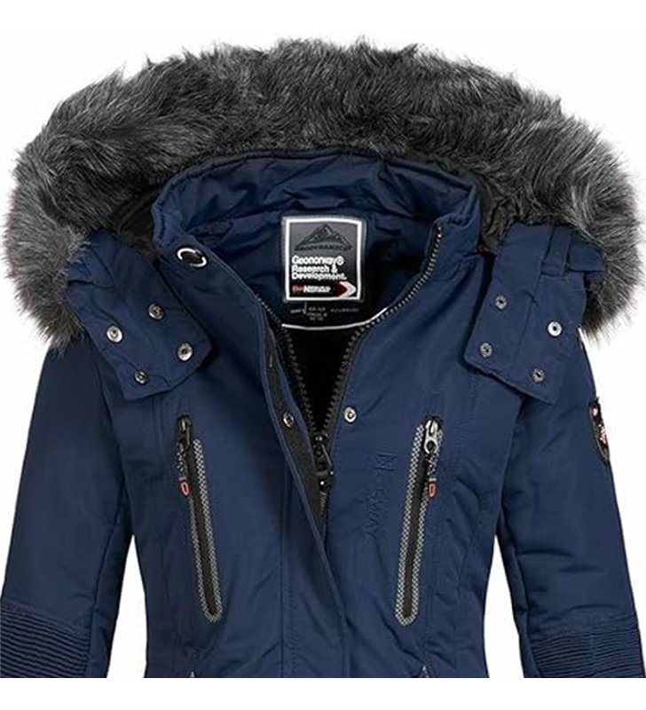 Veste Navy Bleu Manteau capuche à fourrure Parka Taille L Femme ANAPURNA