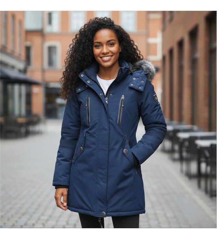Veste Navy Bleu Manteau capuche à fourrure Parka Taille L Femme ANAPURNA