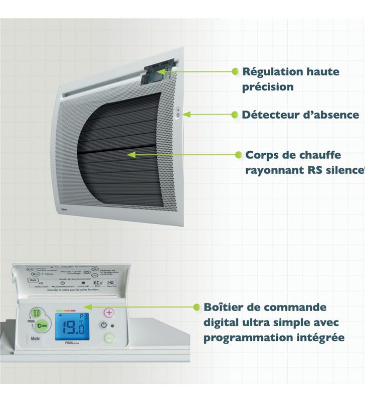 Radiateur électrique horizontal mural Noirot Aurea Panneau chauffant 500W à 1500W