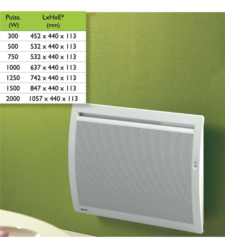Radiateur électrique horizontal mural Noirot Aurea Panneau chauffant 500W à 1500W