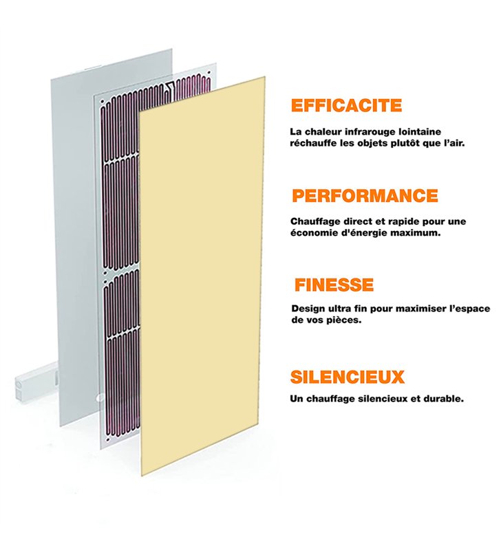 Radiateur électrique mural rayonnant extra plat 500W en verre creme