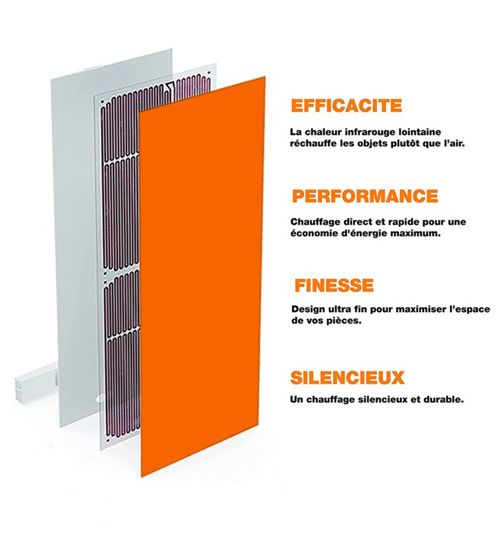 Radiateur electrique mural rayonnant extra plat 750W en verre orange
