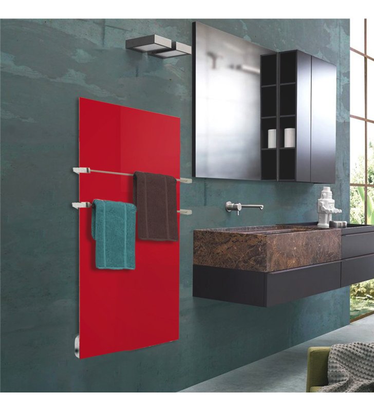 Radiateur electrique mural rayonnant extra plat 750W en verre rouge
