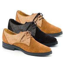 Chaussures de ville pour femme à lacets Derby cuir et daim