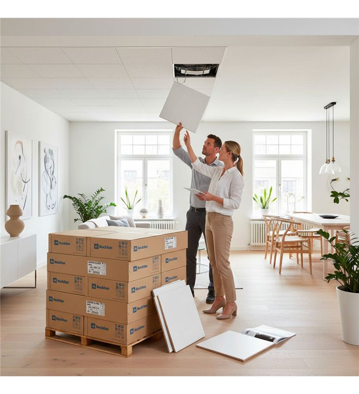 Dalles de Plafond acoustique Suspendu en laine de roche Rockfon Blanka DB43 60x60 cm - 215m2