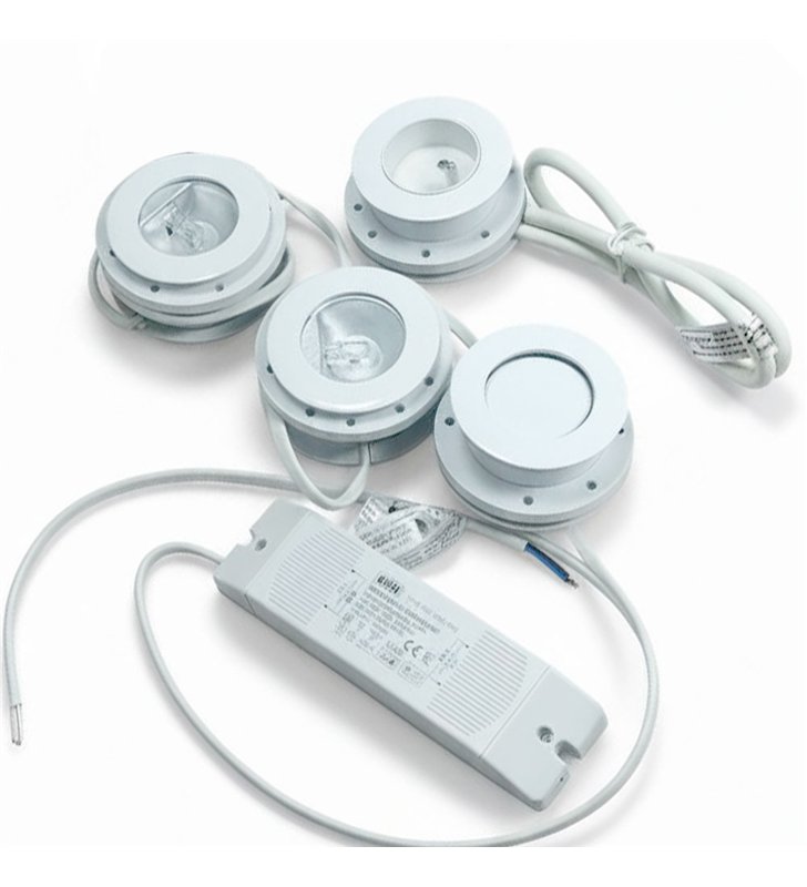 Kit d’Eclairage de mobilier 2 Spots Encastrables Blanc – 12V G4 Compatibles LED - Prise et Interrupteur