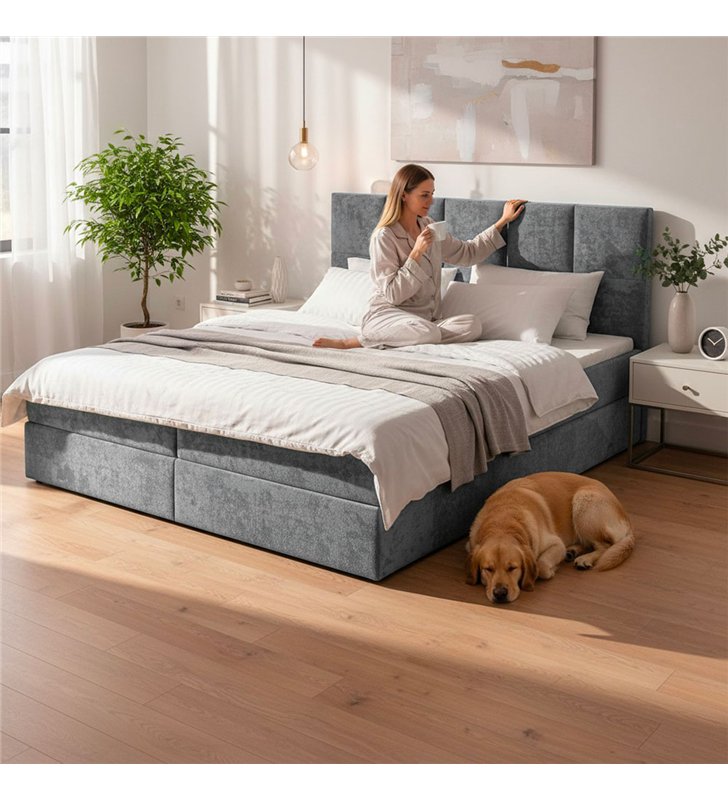 Lit Coffre avec matelas PRINCESS 160x200 cm en Velours Gris