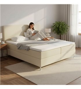 Lit Coffre KINGSTON 160 x 200 cm – simili cuir Beige avec matelas