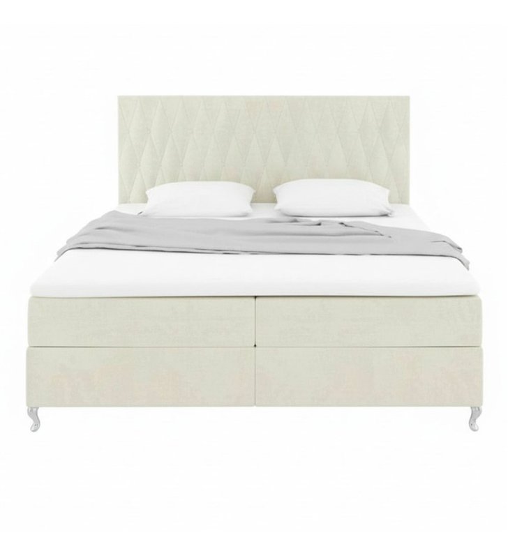 Lit Coffre KINGSTON 160x200 cm Velours Beige avec Tete de Lit – Matelas Inclus et Rangement Integre