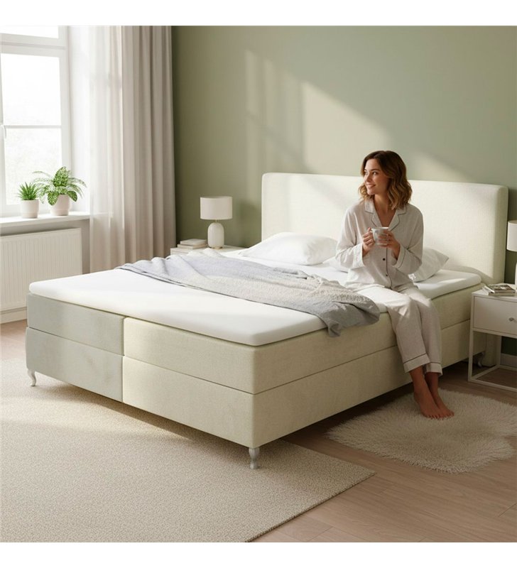 Lit Coffre Bicolore 160x200 cm – Velours Alcantara beige et sable avec Matelas et Rangement Integre