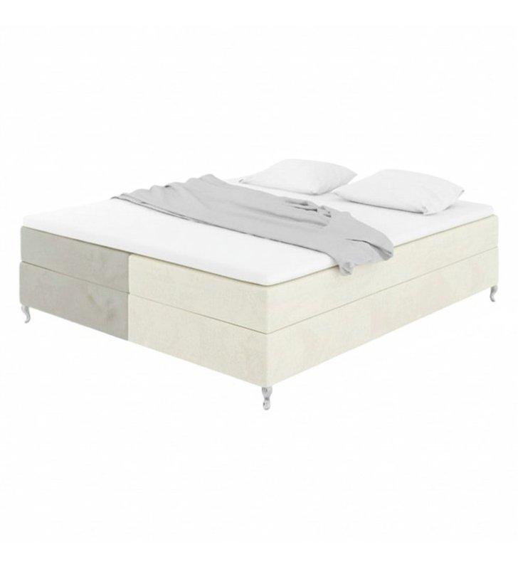 Lit Coffre Bicolore 160x200 cm – Velours Alcantara beige et sable avec Matelas et Rangement Integre