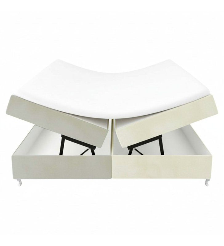Lit Coffre Bicolore 160x200 cm – Velours Alcantara beige et sable avec Matelas et Rangement Integre