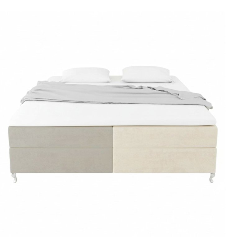 Lit Coffre Bicolore 160x200 cm – Velours Alcantara beige et sable avec Matelas et Rangement Integre