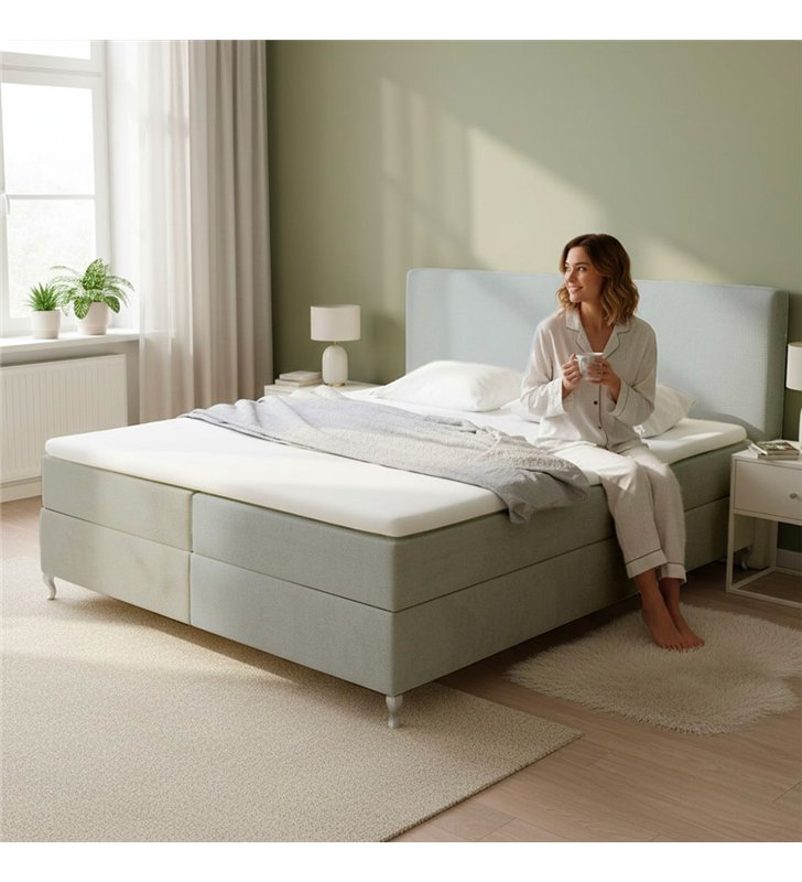 Lit Coffre Bicolore 160x200 cm – Velours Alcantara nuance de beige avec Matelas et Rangement Integre