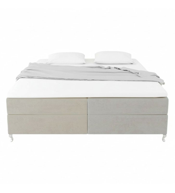 Lit Coffre Bicolore 160x200 cm – Velours Alcantara nuance de beige avec Matelas et Rangement Integre