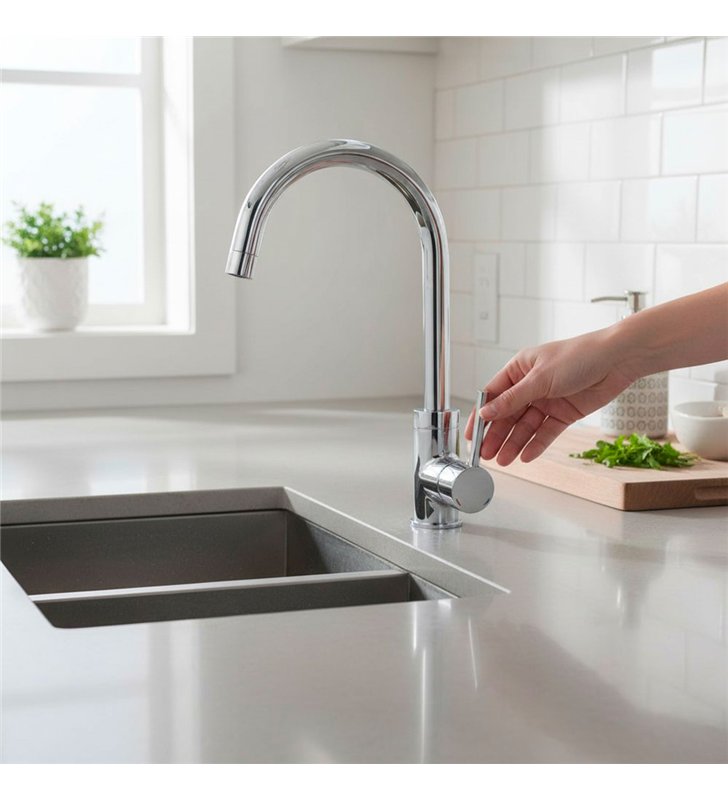 Robinet mitigeur d'evier cuisine bec haut rotatif design chrome