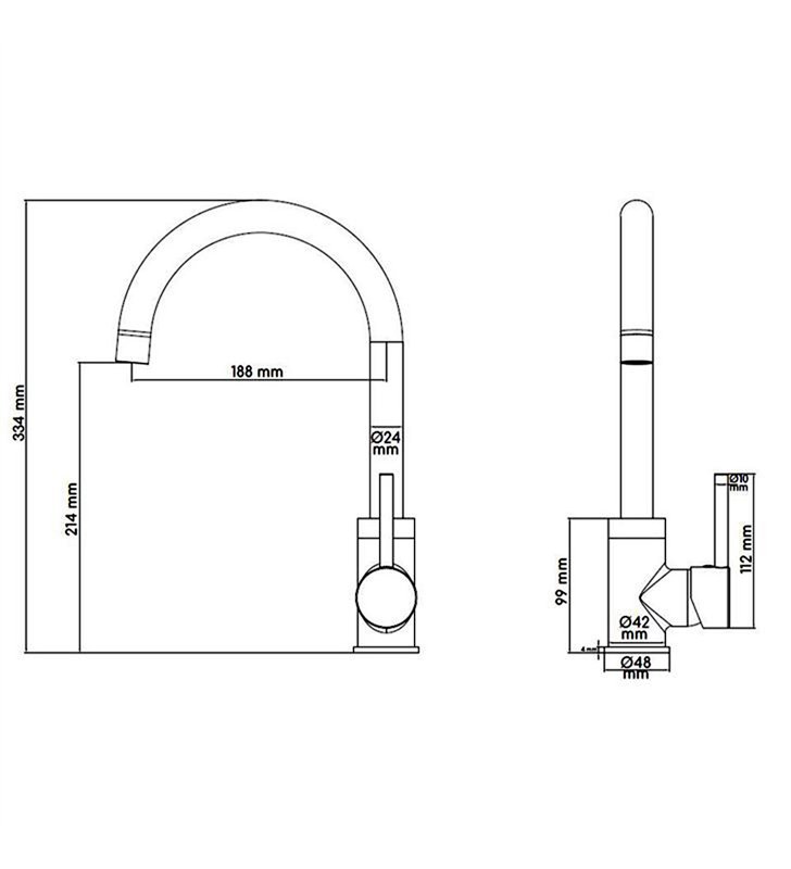 Robinet mitigeur d'evier cuisine bec haut rotatif design chrome