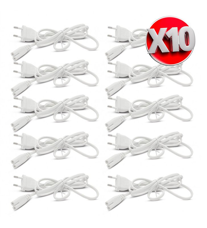 Lot 10 câbles alimentation C7 250 V - 2,5 A max - cordon 1,5 m avec prise Euro type C