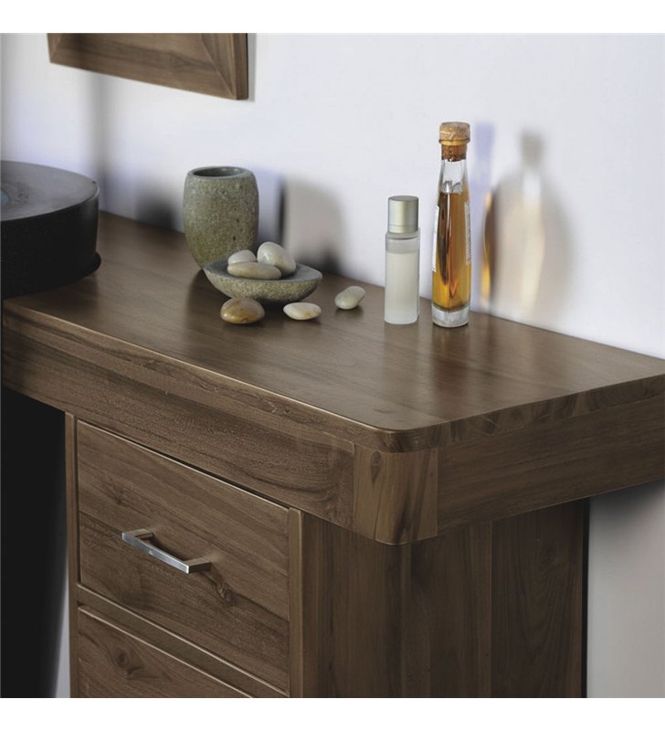 Ensemble meuble salle de bain teck 120 cm avec tiroirs et miroir compatible vasque colonne sur pied 45 x 90 cm