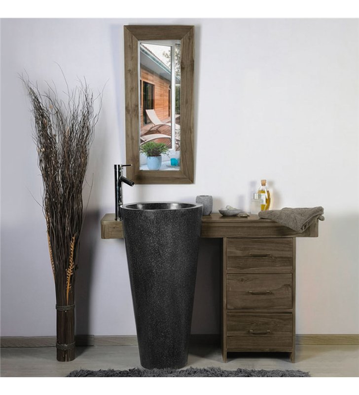 Ensemble meuble salle de bain teck 120 cm avec tiroirs et miroir compatible vasque colonne sur pied 45 x 90 cm