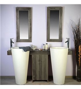 Ensemble salle de bain en teck peint 140 cm pour double vasque colonne avec miroirs
