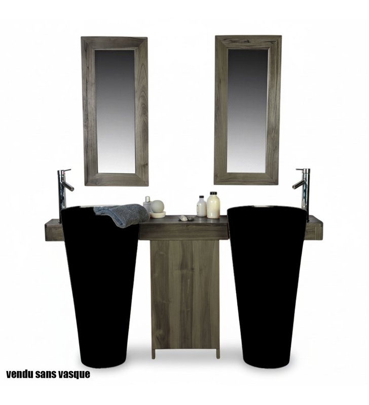 Ensemble salle de bain en teck peint 140 cm pour double vasque colonne avec miroirs