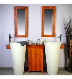 Ensemble salle de bain en teck naturel 140 cm pour double vasque colonne avec miroirs