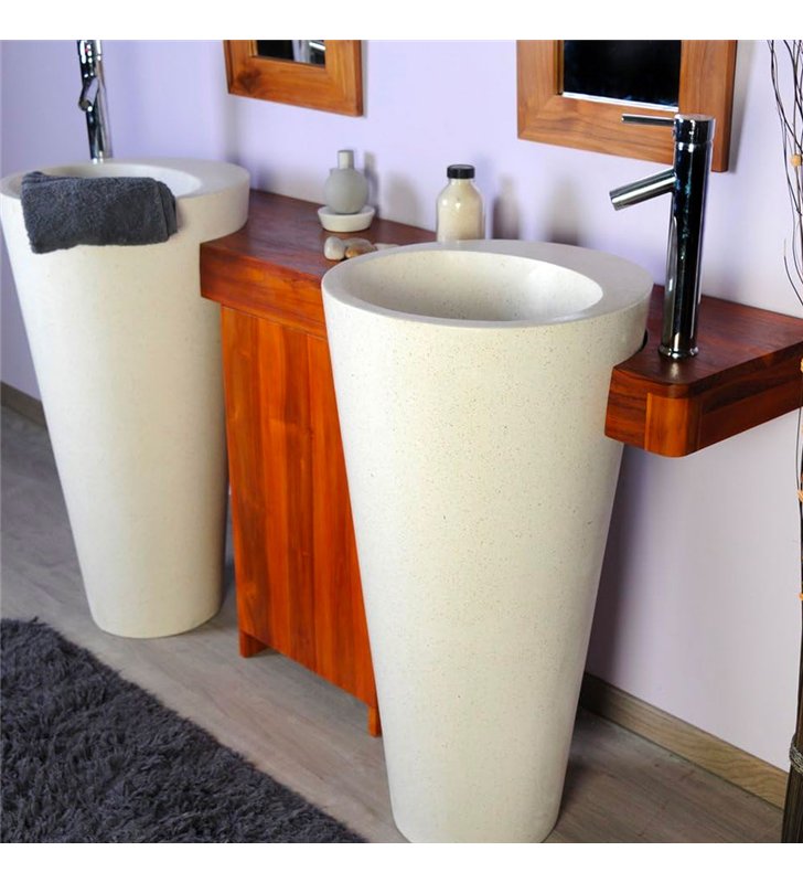 Ensemble salle de bain en teck naturel 140 cm pour double vasque colonne avec miroirs