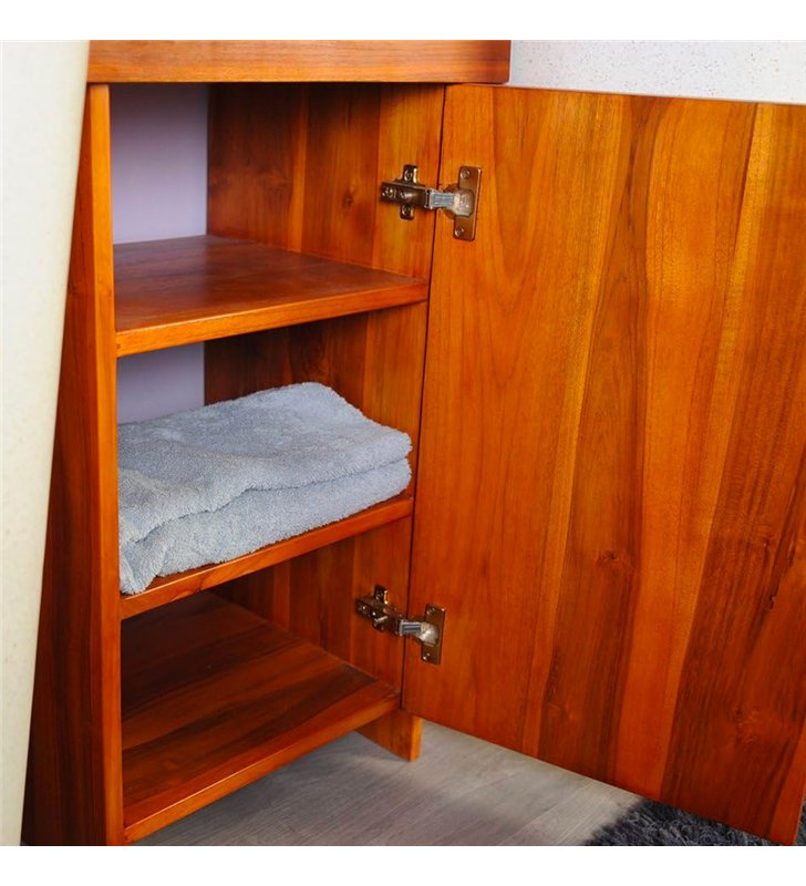 Ensemble salle de bain en teck naturel 140 cm pour double vasque colonne avec miroirs