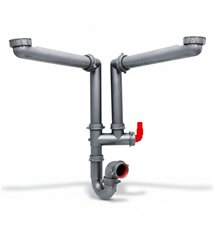 Siphon pour évier de cuisine 2 cuves , tubulure gain de place en plastique 40x49 et prise lave-vaisselle intégrée, FRANKE