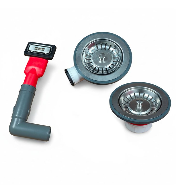 Kit de vidage manuel FRANKE pour évier de cuisine 2 cuves, avec bondes panier, trop-plein et tubulure complète