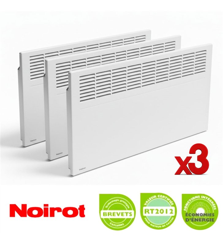 Lot de 3 radiateurs chauffage électrique à inertie Noirot Moby FP 2000W blanc fil pilote 6 ordres