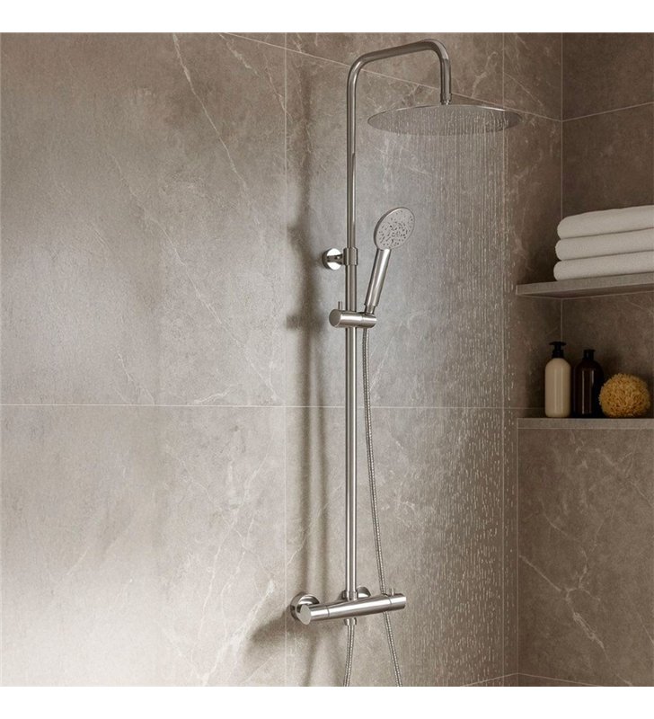 Colonne de Douche Chromée Thermostatique Hauteur 82-115 cm Pomme Ronde Ø30 cm